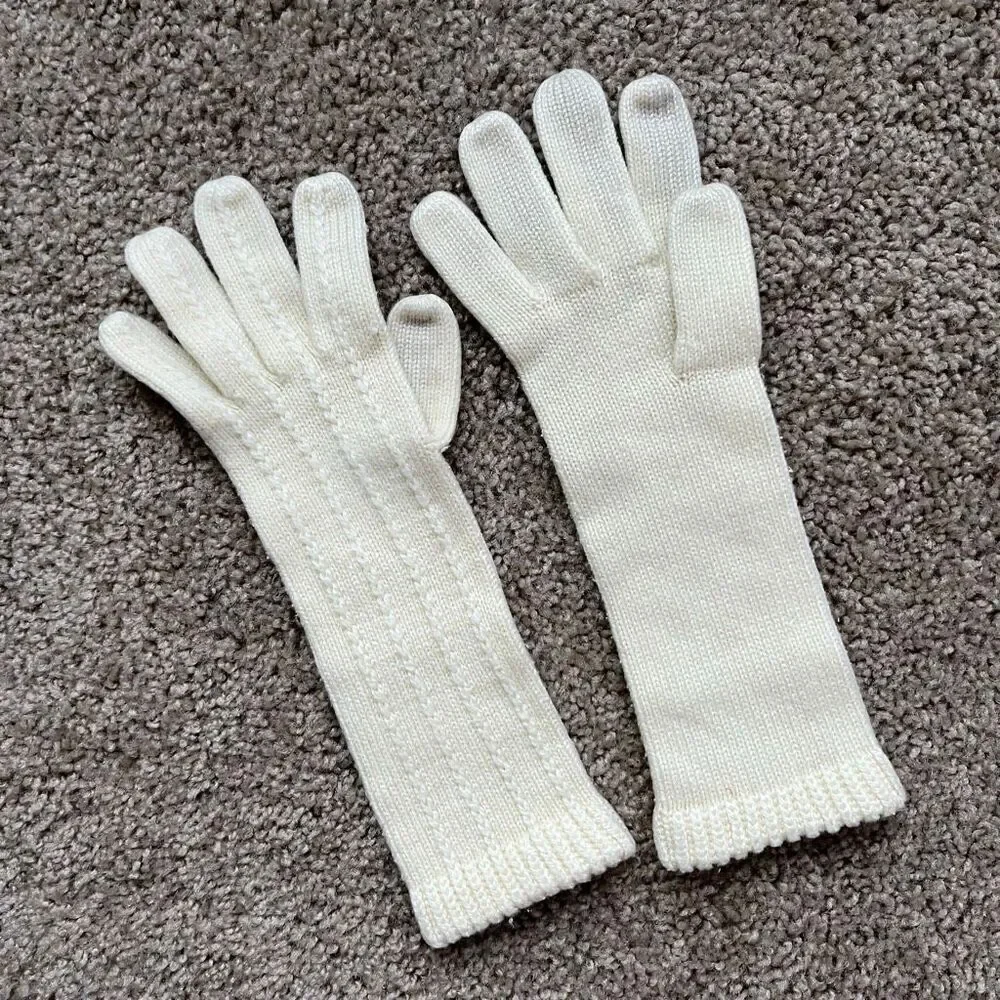 VTG Ivory Cable Knit Long Gloves 60s Romantic Minimalist Winter